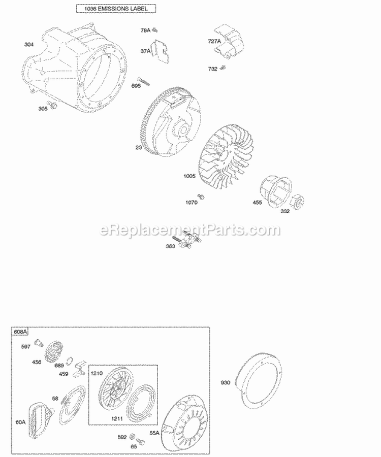 Blower HousingShrouds Flywheel Rewind Starter Diagram and Parts List for 20E414-0162-E1  Briggs and Stratton Engine